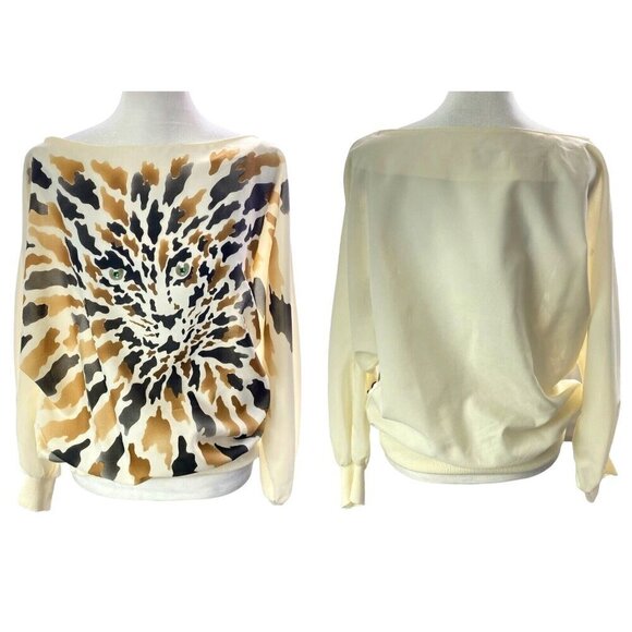 JAMBOREE NY Vintage Blouse Tiger Animal Batwing Sleeves Pullover Ivory 10 3-28 - Picture 1 of 14
